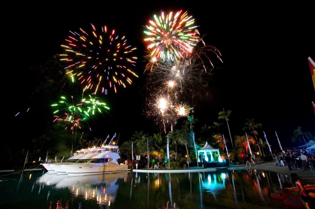 MOre than 200 turned out to help Mustang Marine celebrate when the party kicked into top gear around the Hyatt Regency lagoon. - Mustang at S Cove © SW